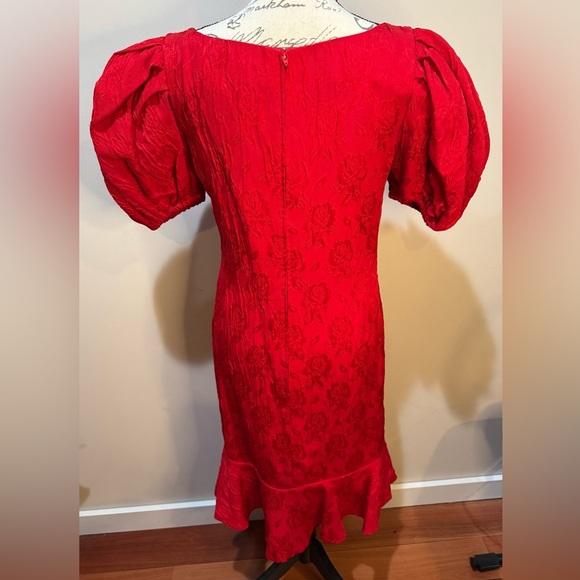 Carolyne Roehm for Neiman Marcus Vintage Dress Sz 8 Red Floral Puff Sleeves - Picture 5 of 13